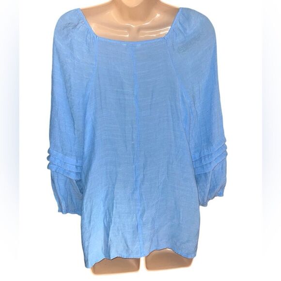 Cato blue Floral Embroidery square Neck Lantern Sleeve Blouse - Picture 3 of 6